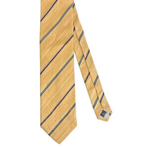 Tino Cosma Silk Flax Blend Neck Tie Yellow Gray Navy Stripe Spring Summer Easter